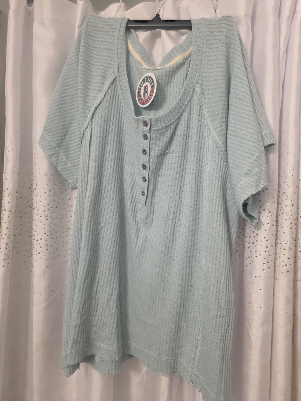 In Bloom Light Blue Waffle Henley Short Sleeve Top